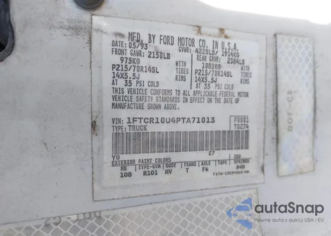 1993 Ford Ranger z USA, uszkodzony, nr VIN 1FTCR10U4PTA71013